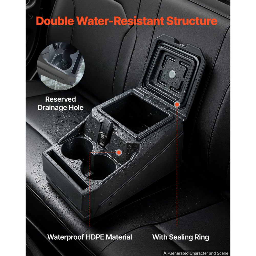 VEVOR Staufachbox Mittelkonsole für Polaris Ranger & Can-Am Defender 17–26, Abschließbare Aufbewahrungsbox aus HDPE mit Getränkehalter und Handyhalterung, Innenliegenden Abflusslöchern, Schwarz