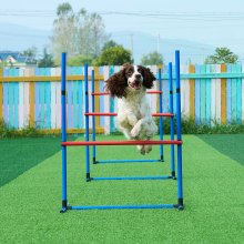 VEVOR Hunde-Agility-Trainingsausrüstung, 4-teiliges Set – verstellbare hohe Hürden und Sprungring, Welpen-Hindernisparcours-Starter-Set mit Stangen-Aufbewahrungstasche für Hinterhof, drinnen, draußen