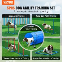VEVOR Hunde-Agility-Trainingsausrüstung, 5-teiliges Set mit verstellbaren hohen Hürden, 6 Slalomstangen, Tunnel, Sprungring, Pausenbox, Pfeife, faltbarer Schüssel, Hindernisparcours-Set für Welpen mit Aufbewahrungstaschen