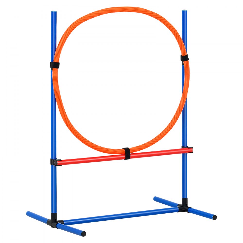 VEVOR Hunde-Agility-Trainingsausrüstung, 4-teiliges Set mit verstellbaren hohen Hürden, 6 Slalomstangen, Sprungring, quadratischer Pausenbox, Pfeife, faltbarer Schüssel, Hindernisparcours-Set für Welpen für den Garten, drinnen und draußen