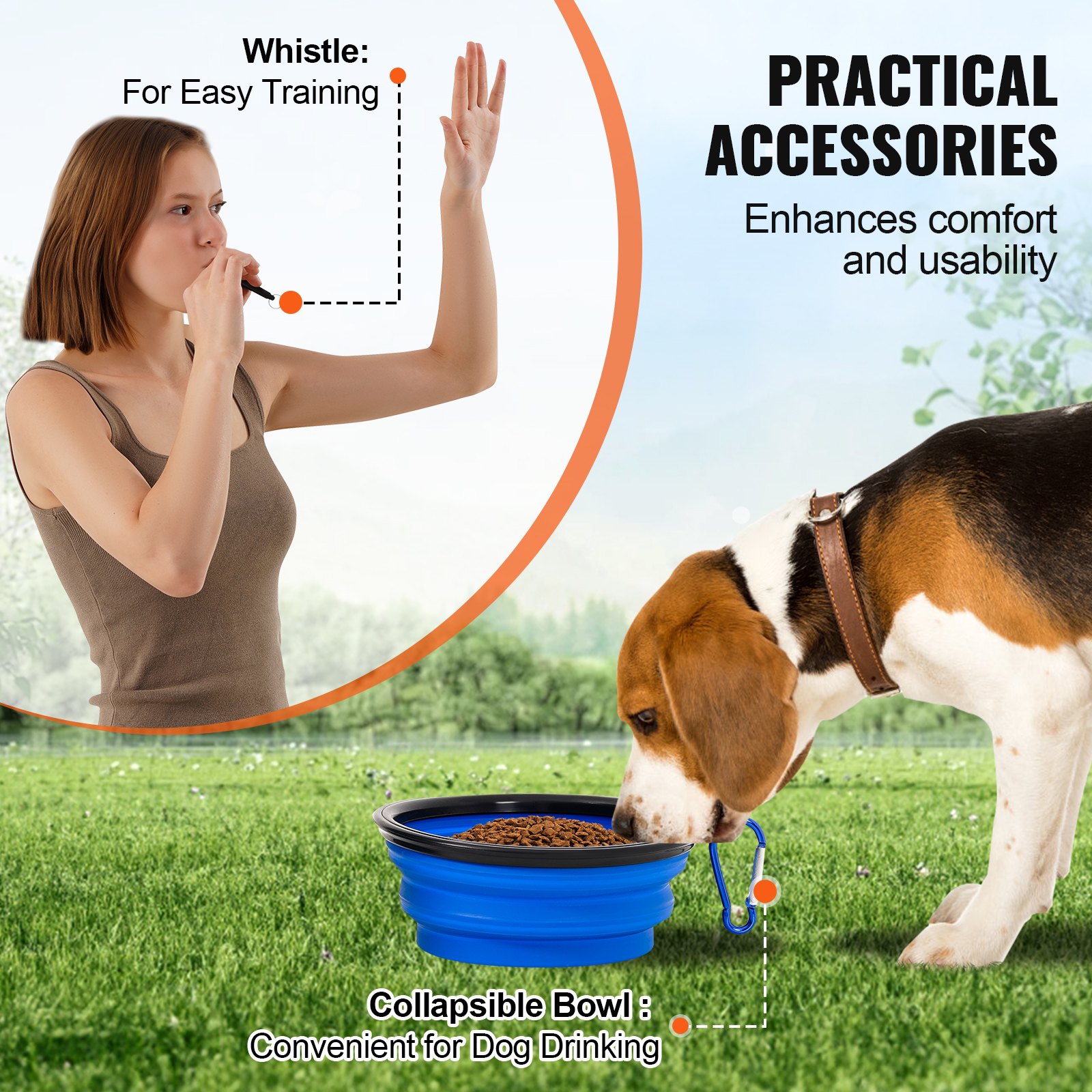 VEVOR Hunde-Agility-Trainingsausrüstung, 4-teiliges Set mit verstellbaren hohen Hürden, 6 Slalomstangen, Sprungring, quadratischer Pausenbox, Pfeife, faltbarer Schüssel, Hindernisparcours-Set für Welpen für den Garten, drinnen und draußen