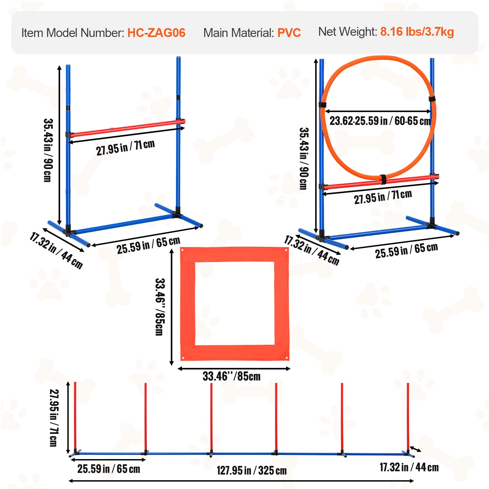 VEVOR Hunde-Agility-Trainingsausrüstung, 4-teiliges Set mit verstellbaren hohen Hürden, 6 Slalomstangen, Sprungring, quadratischer Pausenbox, Pfeife, faltbarer Schüssel, Hindernisparcours-Set für Welpen für den Garten, drinnen und draußen