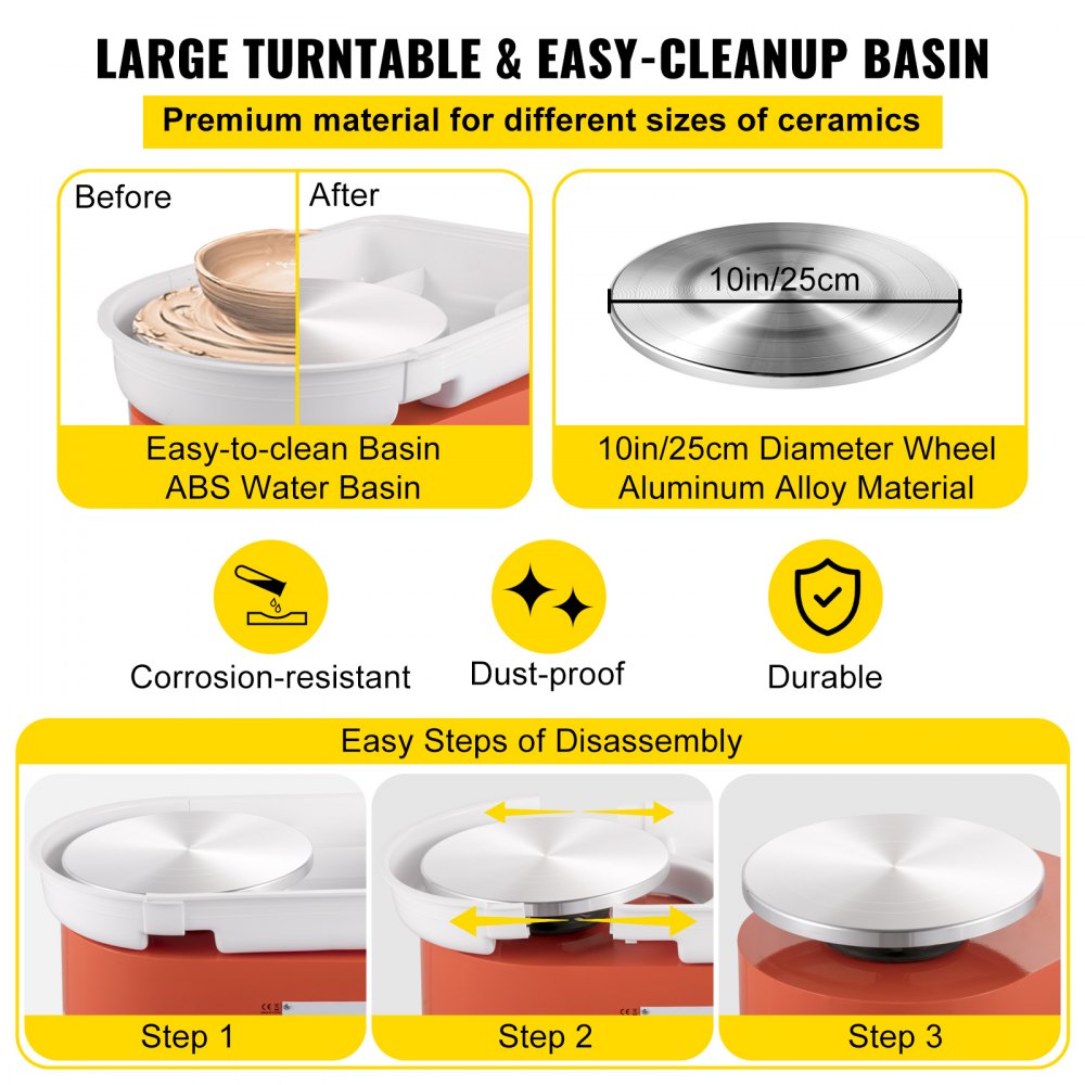 Mophorn Töpferscheibe Elektrisch 25cm Töpferscheibe Formmaschine 280W Electric Pottery Wheel Ceramic Machine 220V Keramik Radmaschine DIY Verstellbare Füße mit Sculpting Set und für Keramikhandwerk