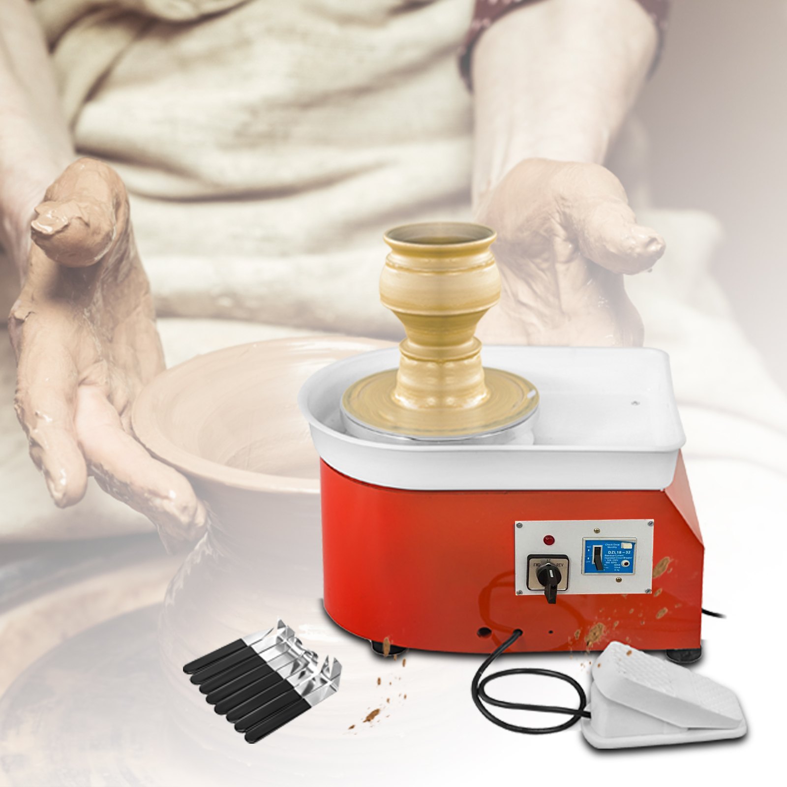 Mophorn Töpferscheibe Elektrisch 25cm Töpferscheibe Formmaschine 280W Electric Pottery Wheel Ceramic Machine 220V Keramik Radmaschine DIY Verstellbare Füße mit Sculpting Set und für Keramikhandwerk