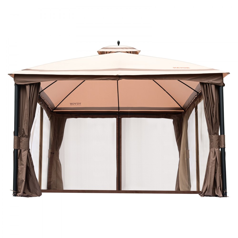 VEVOR Terrassenpavillon für 10-12 Personen 393 x 325cm Hinterhofpavillon mit Moskitonetz Metallrahmen und PU-beschichtetem 180G-Polyester Überdachung im Freien für Terrasse Hinterhof Rasen Garten