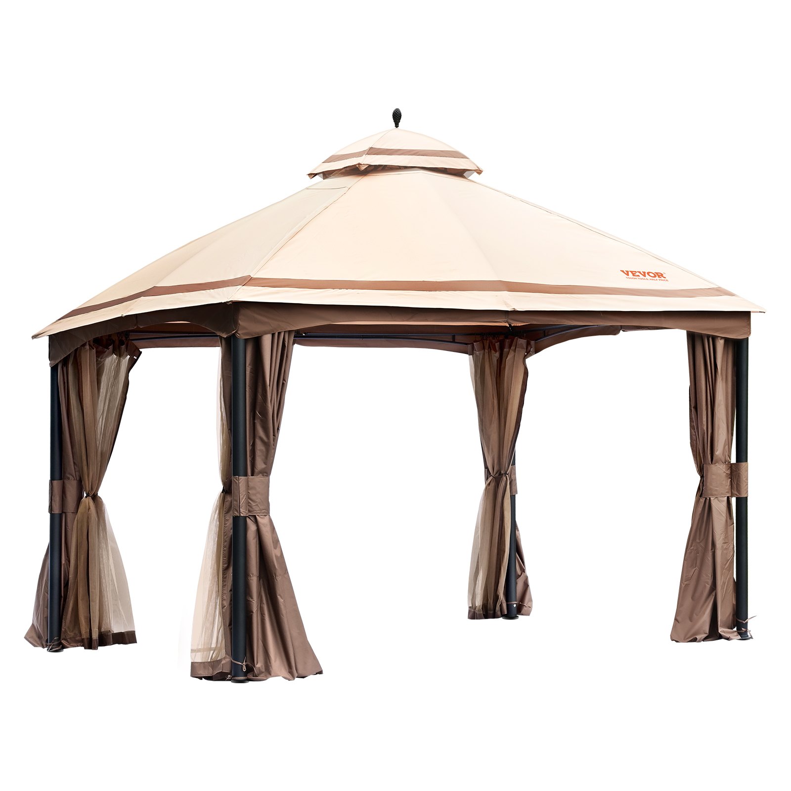 VEVOR Terrassenpavillon für 10-12 Personen 393 x 325cm Hinterhofpavillon mit Moskitonetz Metallrahmen und PU-beschichtetem 180G-Polyester Überdachung im Freien für Terrasse Hinterhof Rasen Garten