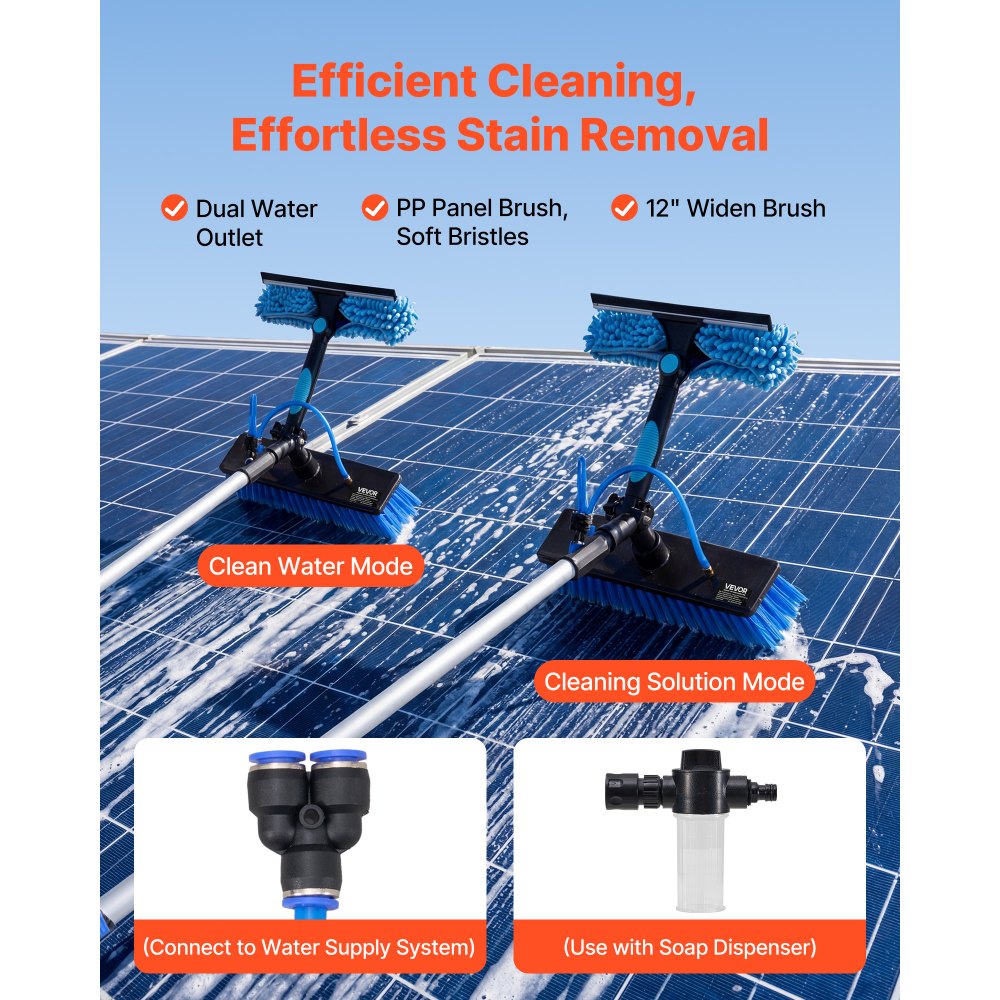 VEVOR Solar Panel Cleaning Kit, 6.06 m, Water Fed Pole Kit with Cleaning Brush, Soap Dispenser, Extendable Aluminum Telescopic Pole, 180° Rotatable Brush Head, for Roof Mounted Solar Panels, Windows