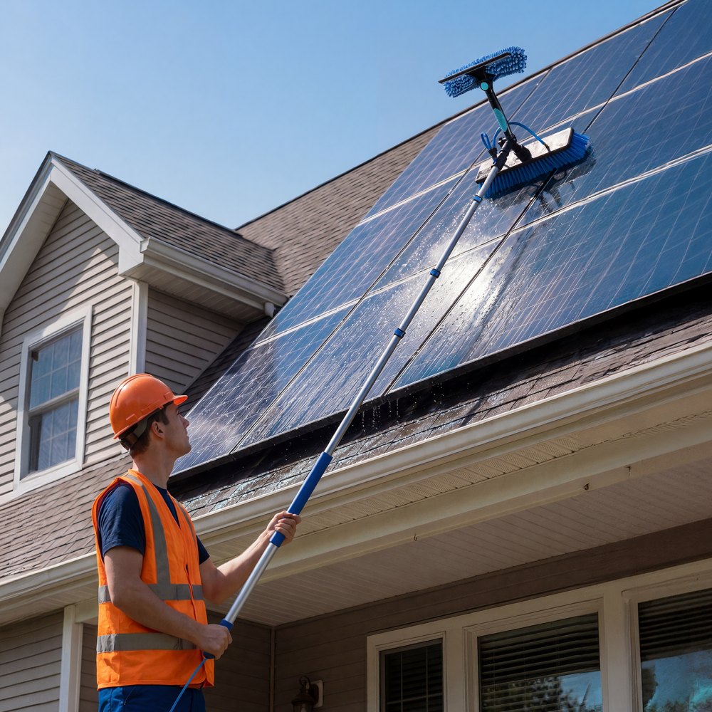 VEVOR Solar Panel Cleaning Kit, 6.06 m, Water Fed Pole Kit with Cleaning Brush, Soap Dispenser, Extendable Aluminum Telescopic Pole, 180° Rotatable Brush Head, for Roof Mounted Solar Panels, Windows