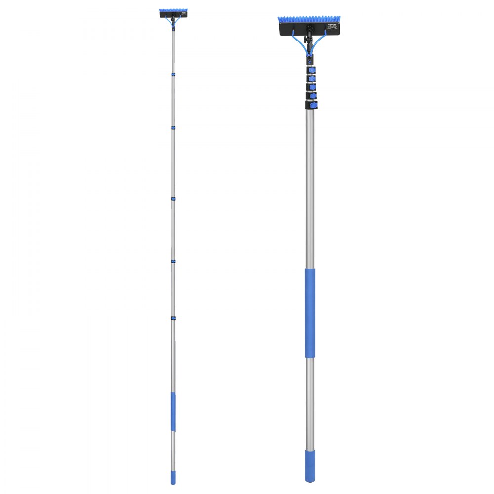 VEVOR Telescopic Washing Brush, 11 m long cleaning pole with extendable handle, 180° rotating brush head & 20 m hose, window cleaning tool for household use & for caravan solar panel decks