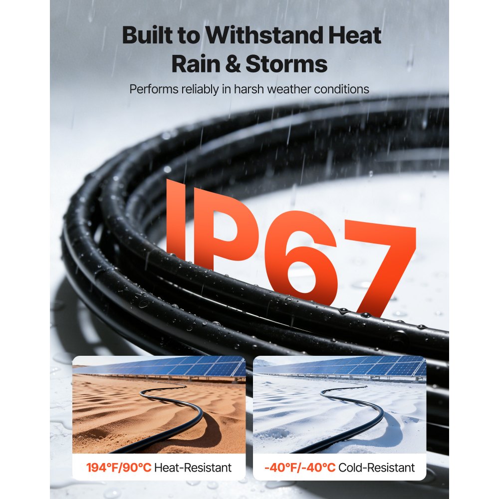 VEVOR Solarkabel Verlängerung 19,9 m Schwarz & 19,9 m Rot, 10 AWG, Solarverlängerungskabel mit MC4 Steckern, IP67 Wasserdichtes Verzinntes Kupferkabel, Solarleitung für Photovoltaikanlagen