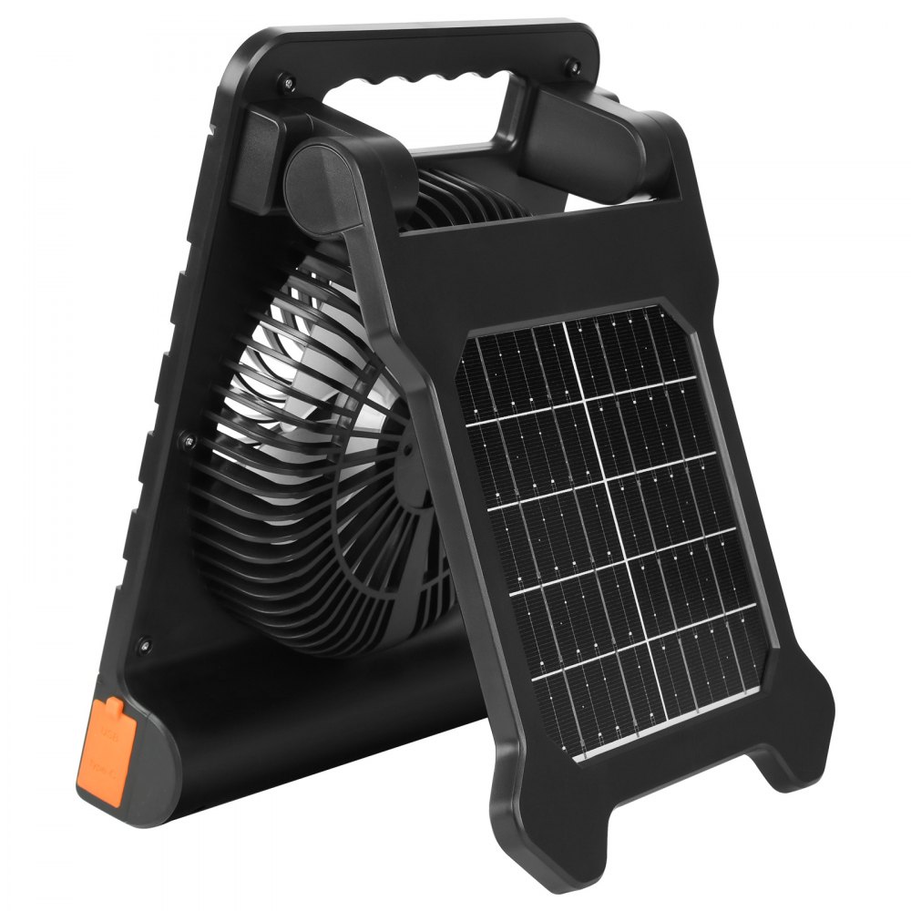 VEVOR 10000mAh Rechargeable Solar Fan with LED Lantern, 18 cm Portable Fan Cordless with 4W Foldable Solar Panel, 4-Speed & Timer & Quiet, USB Battery Powered for Camping Tent Worksite Office Desk