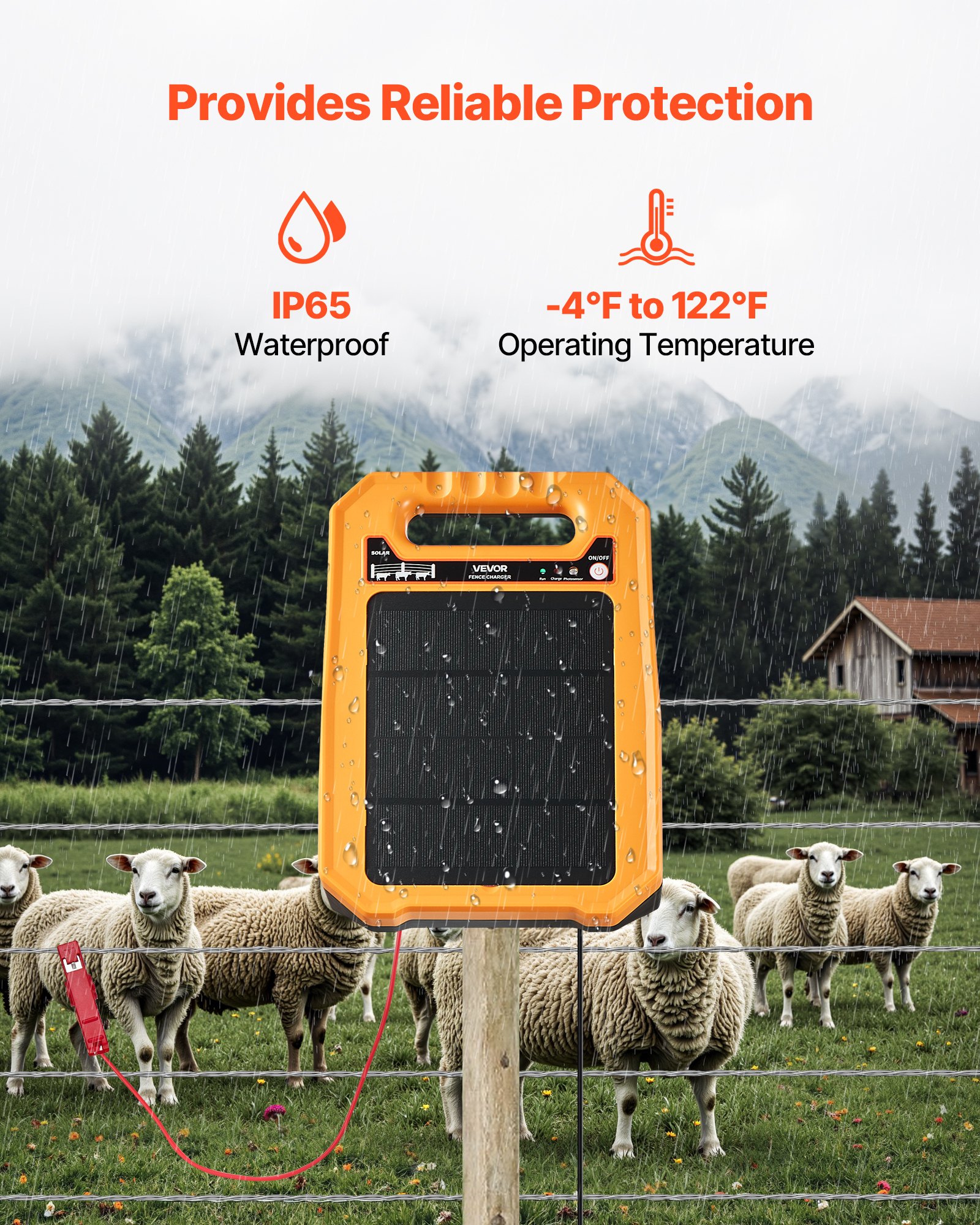 VEVOR Solar Fence Charger,  0.3J 8 kV Solar Powered Fence Charger, 3KM Range, Weather-Resistant Electric Fence Energizer Kit, 7 Days Runtime, for Livestock, Poultry, Garden Protection