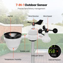 VEVOR 7-in-1 Wetterstation Funkwetterstation mit Außensensor 7,5" Farbdisplay RCC-Atomuhr zur Messung von Windrichtung Windgeschwindigkeit Luftdruck Innen/Außentemperatur und -feuchtigkeit Mondphase Kein WLAN