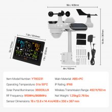 VEVOR 7-in-1 Wetterstation Funkwetterstation mit Außensensor 7,5" Farbdisplay RCC-Atomuhr zur Messung von Windrichtung Windgeschwindigkeit Luftdruck Innen/Außentemperatur und -feuchtigkeit Mondphase Kein WLAN