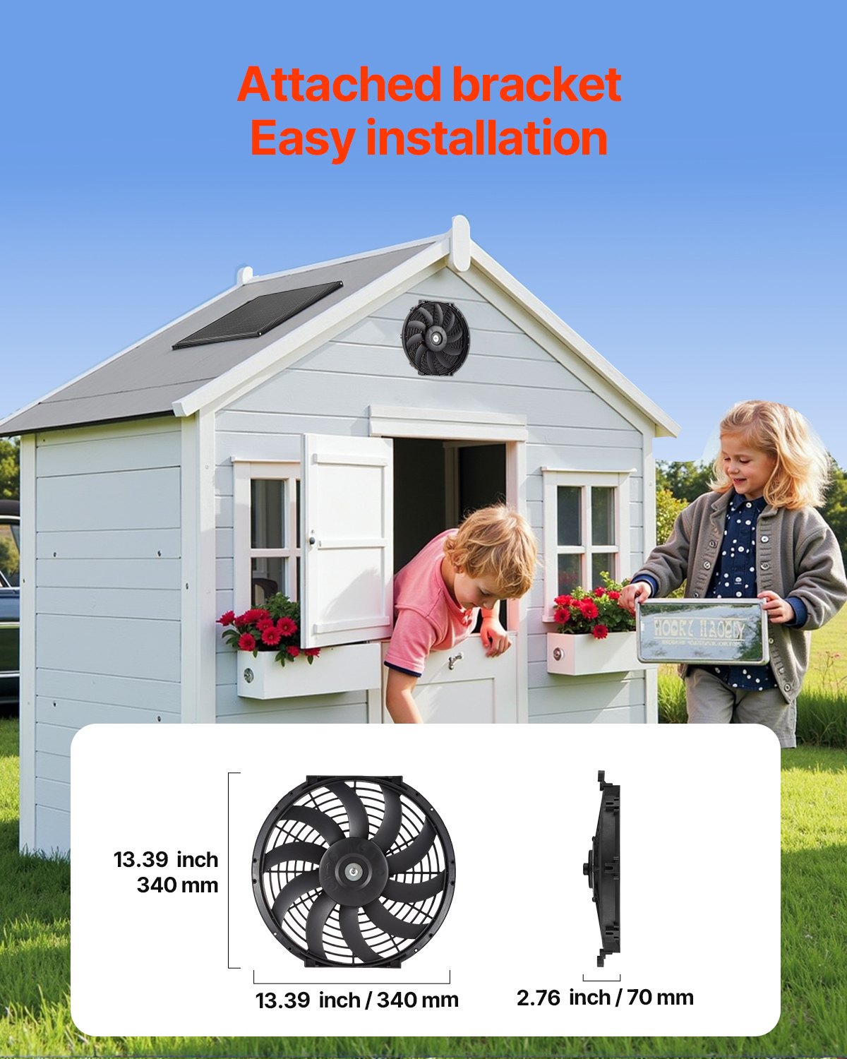 VEVOR Solar Ventilator, Belüftung, Lüfter, Φ340x70 mm, Dachbodenabluftventilator mit einstellbarem Thermostat, Außengitter, 1300 CFM Luftstromkapazität, für Giebel, Dach, Garage, Werkstatt