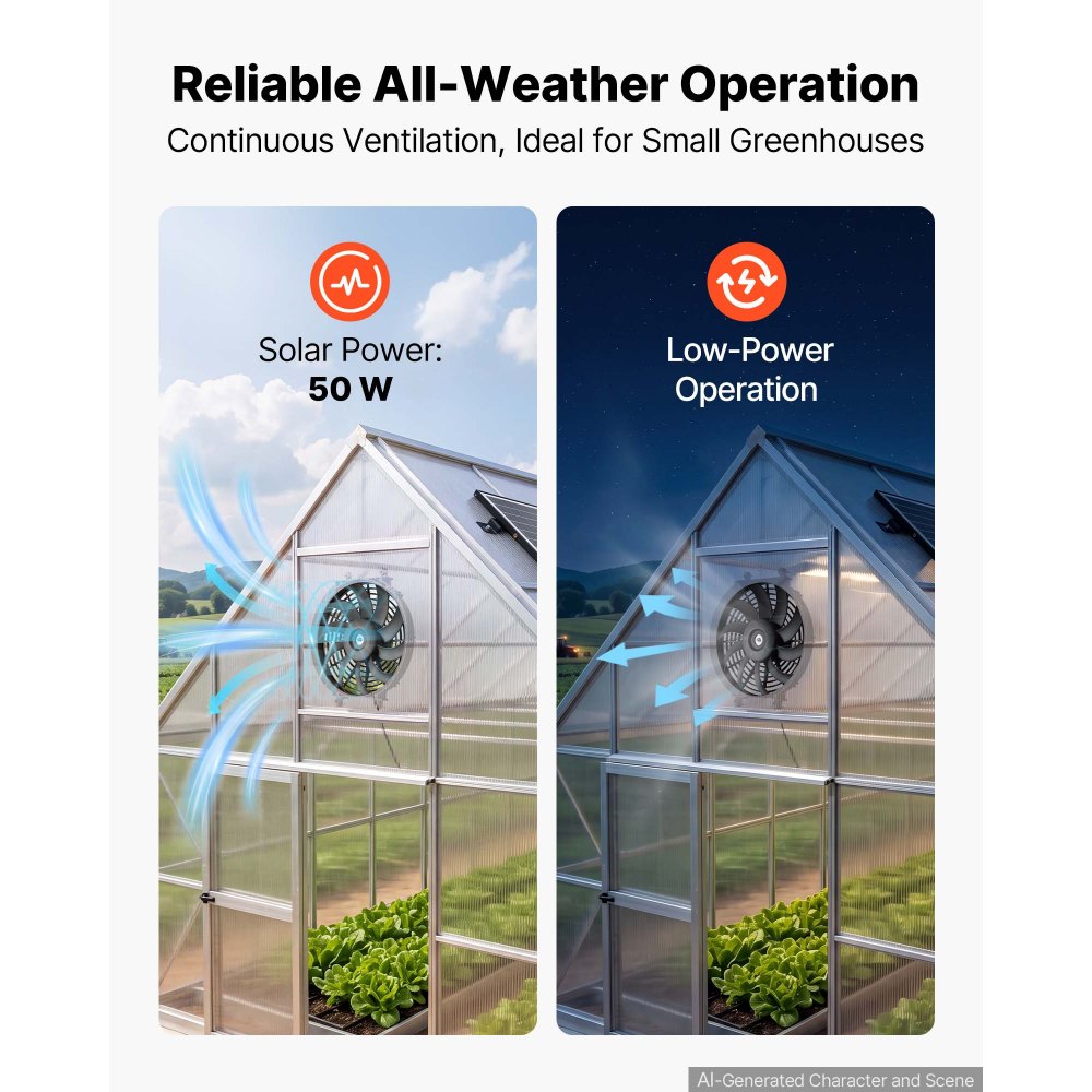 VEVOR Giebellüfter 30,5cm Dachbodenlüfter Solarbetrieben 2208,7m³/h Schwarz, 3-in-1 Belüftung Kühlung & Entfeuchtung für Dachboden Gewächshaus & Werkstatt, PP-Gehäuse, mit Thermostat & 50W Solarpannel