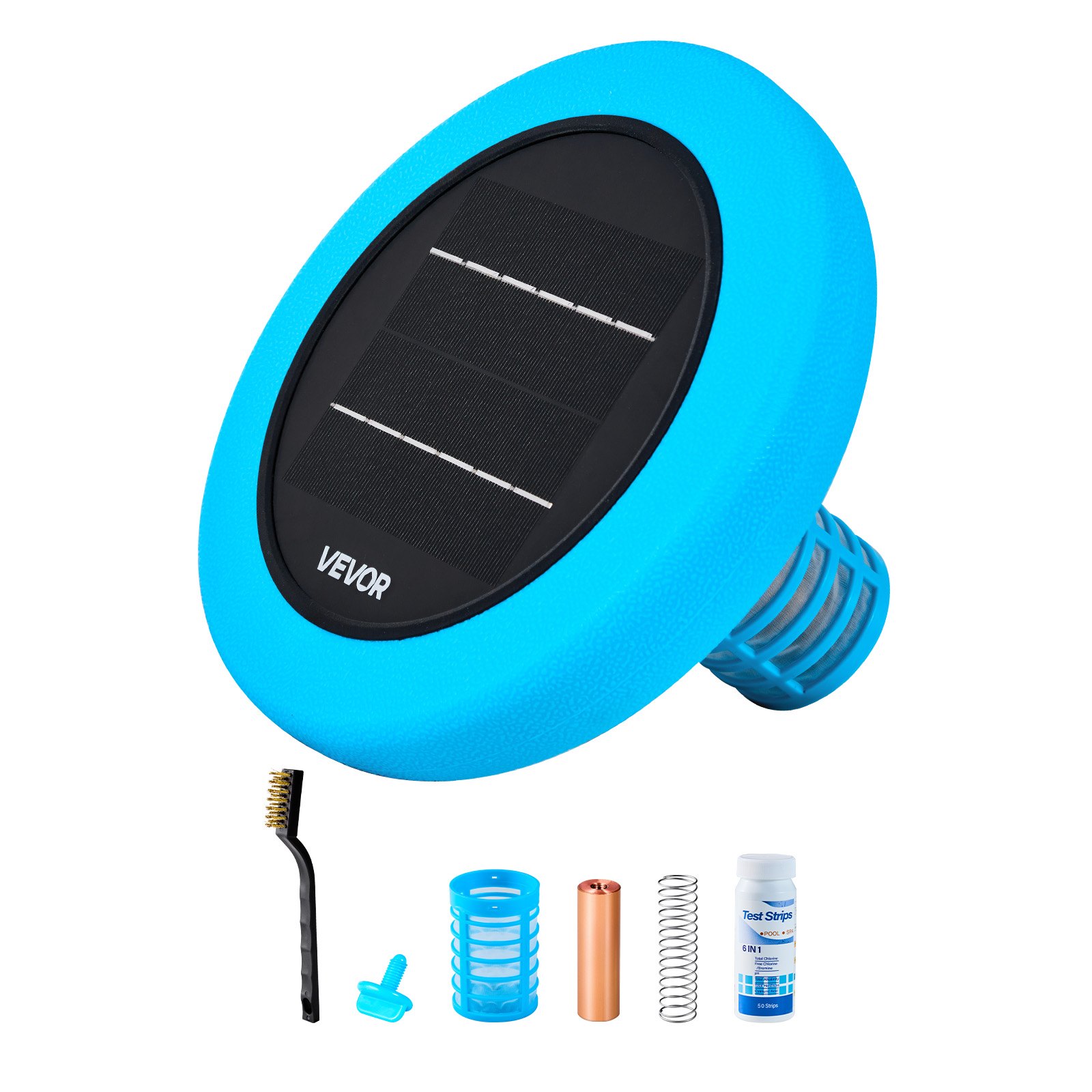 VEVOR Poolionisator Solar bis zu 170343 L, Schwimmender Automatischer Wasserreiniger und -filter, Chlorfreies Wasser, Runder Kupfer-Poolionisator mit Kupferanode & Feder & Bürste & Filter für Spas