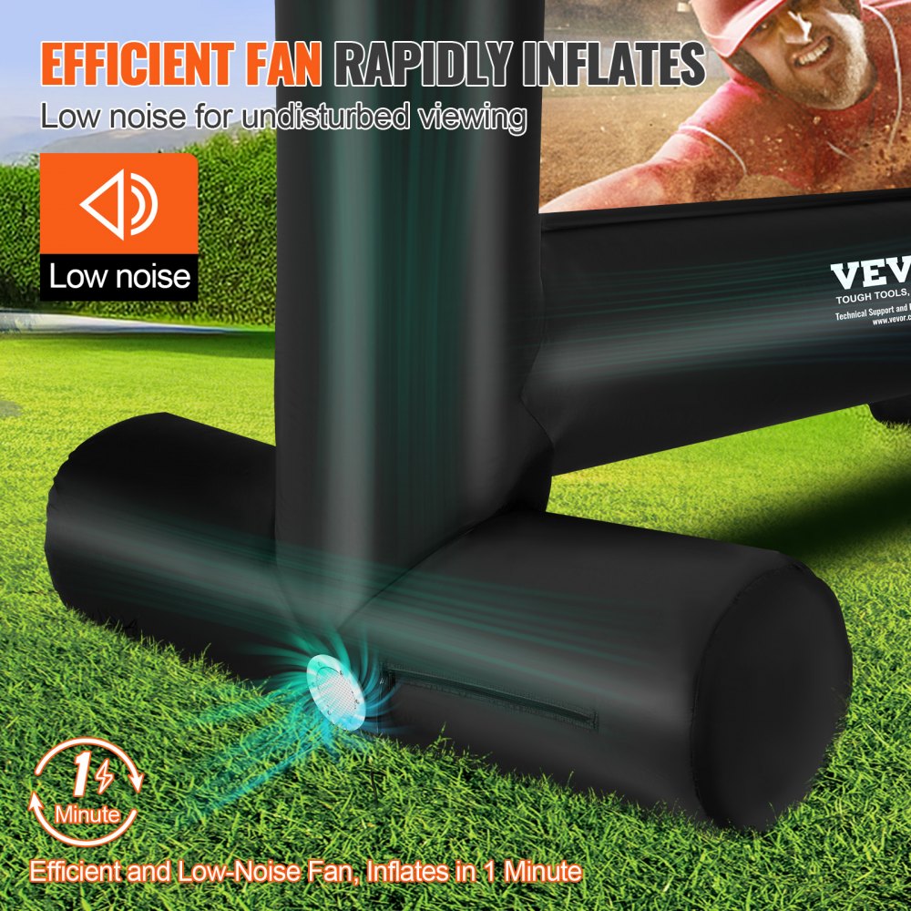 VEVOR Inflatable Projection Screen made of PVC 215.9 cm 1080P, 4K, 3D, HDR Outdoor Indoor Portable Projector Screen Movie Screen 16:9 for Home Cinema, Garden, Camping, Leisure Events etc.