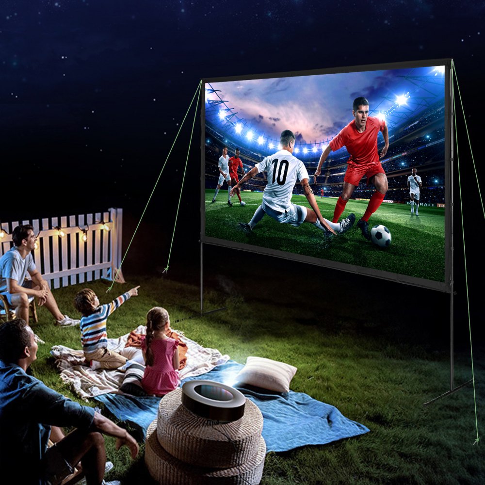 VEVOR Projektion Beamer Leinwand mit Ständer 304,8 cm HD 4K Outdoor Indoor Projektor Screen Schnelles Klappbare Tragbare Filmleinwand 16: 9 für Heimkino, Camping, Freizeitveranstaltungen usw. Schwarz