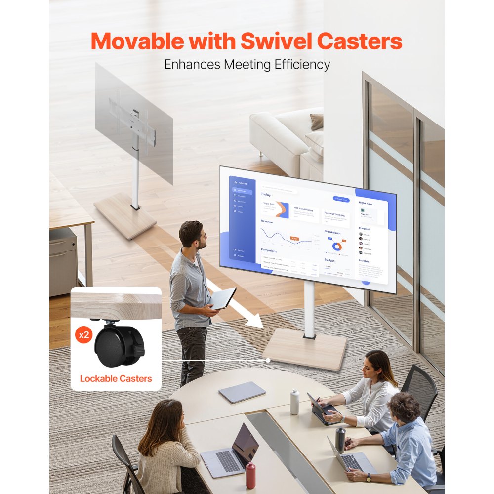 VEVOR rollbarer TV-Ständer TV-Wagen für 812,8-1778 mm TVs bis zu 45 kg, 25° Links-Rechts-Drehung & höhenverstellbare TV-Halterung mit Regal für Ecke Schlafzimmer Wohnzimmer (max. 600 x 400 mm)