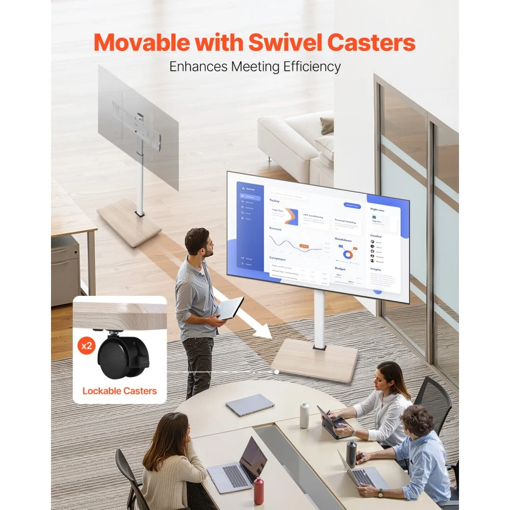 VEVOR rollbarer TV-Ständer TV-Wagen für 812,8-1778 mm TVs bis zu 45 kg, 25° Links-Rechts-Drehung & höhenverstellbare TV-Halterung mit Regal für Ecke Schlafzimmer Wohnzimmer (max. 600 x 400 mm)