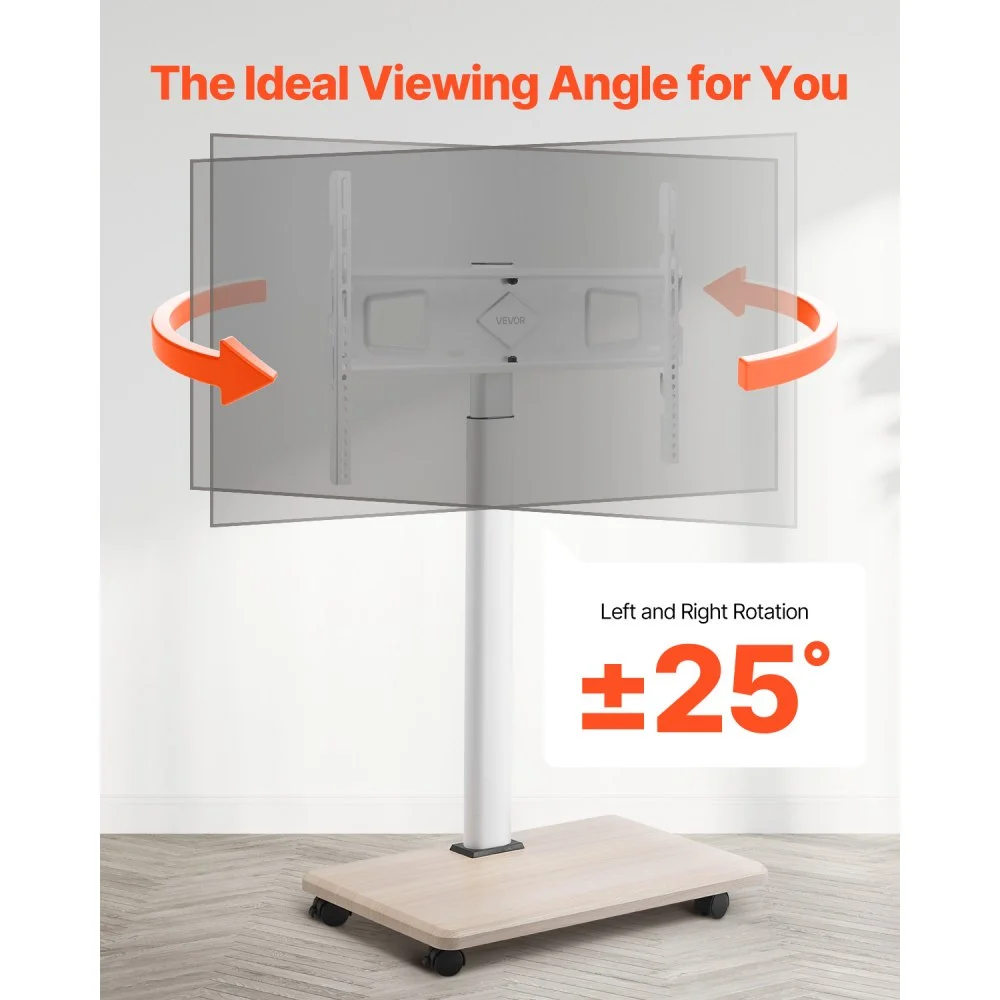 VEVOR rollbarer TV-Ständer TV-Wagen für 812,8-1778 mm TVs bis zu 45 kg, 25° Links-Rechts-Drehung & höhenverstellbare TV-Halterung mit Regal für Ecke Schlafzimmer Wohnzimmer (max. 600 x 400 mm)