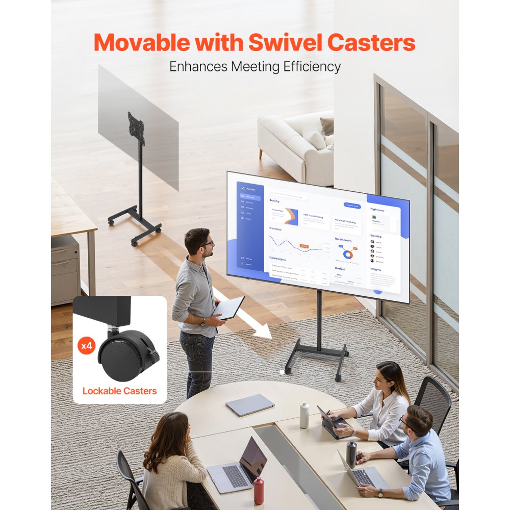 VEVOR rollbarer TV-Ständer Standfuß Fernsehstand für 431,8-1397 mm flach & Curved-TVs, tragbarer TV Bodenständer bis zu 20 kg (Max. VESA 200 x 200 mm) für Wohnzimmer Schlafzimmer Büro Outdoor