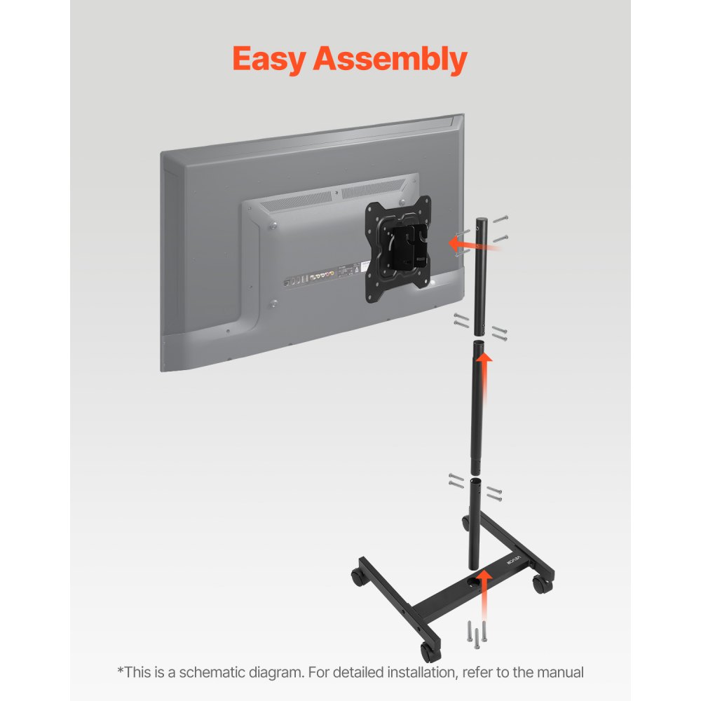 VEVOR Rolling TV Stand, TV Floor Stand for 431.8-1397 mm Flat & Curved TVs, Portable TV Floor Stand up to 20 kg (Max. VESA 200 x 200 mm) for Living Room, Bedroom, Office, Outdoor Use