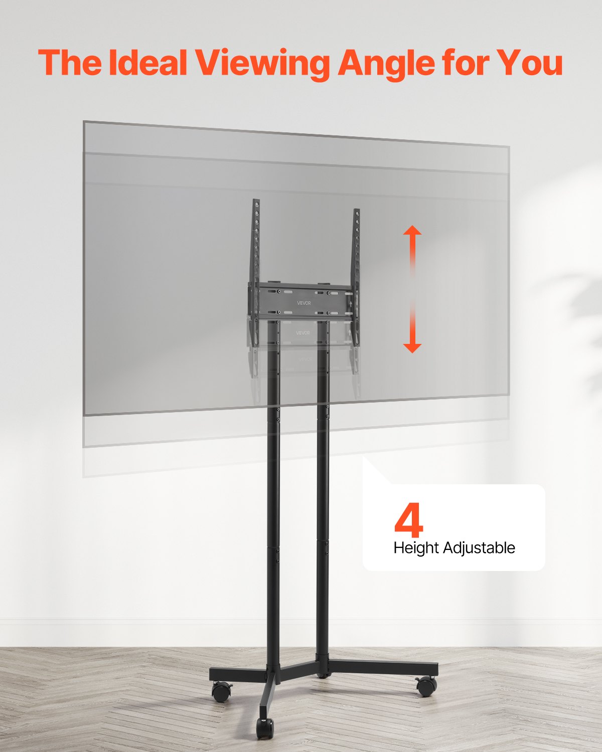 VEVOR rollbarer TV-Ständer Standfuß Fernsehstand für 812,8-1651 mm flach & Curved-TVs, höhenverstellbarer TV Bodenständer bis zu 40 kg (Max. VESA 400 x 400 mm) für Wohnzimmer Schlafzimmer