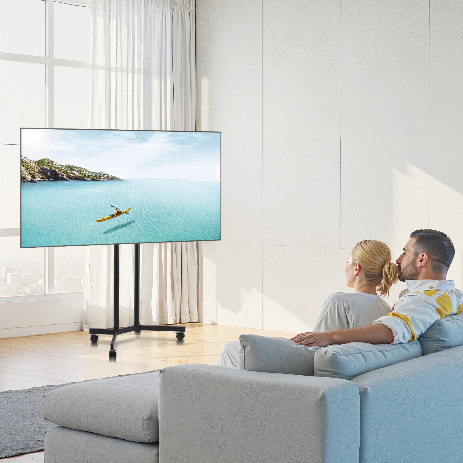 VEVOR rollbarer TV-Ständer Standfuß Fernsehstand für 812,8-1651 mm flach & Curved-TVs, höhenverstellbarer TV Bodenständer bis zu 40 kg (Max. VESA 400 x 400 mm) für Wohnzimmer Schlafzimmer
