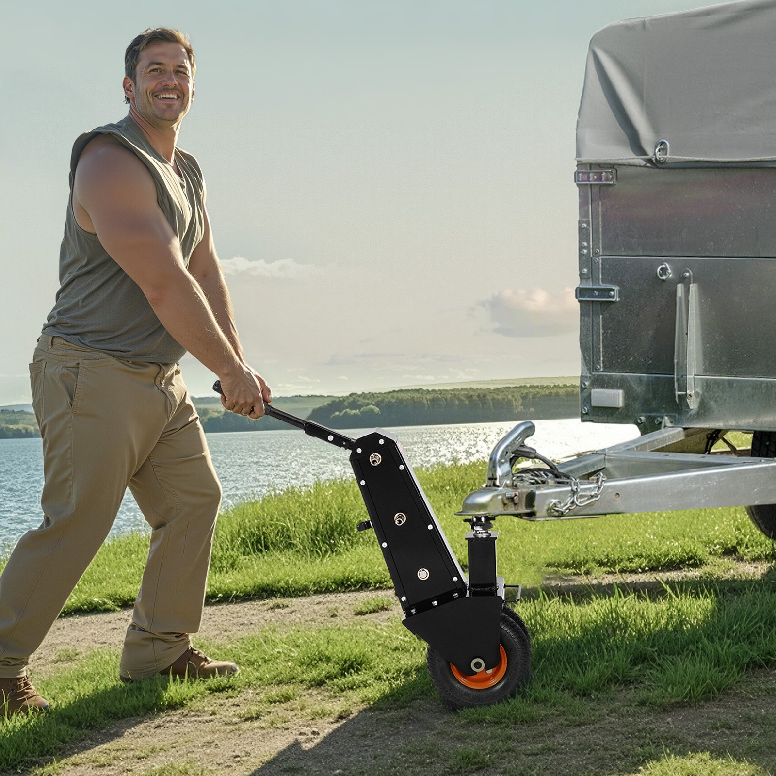 VEVOR Anhängerwagen Rangierhilfe, 454 kg Stützlastkapazität, 50,8 & 58,7 mm Kupplungskugel, Luftreifen, manueller oder elektrischer Schlüsselantrieb, zum Bewegen von Wohnmobilanhängern