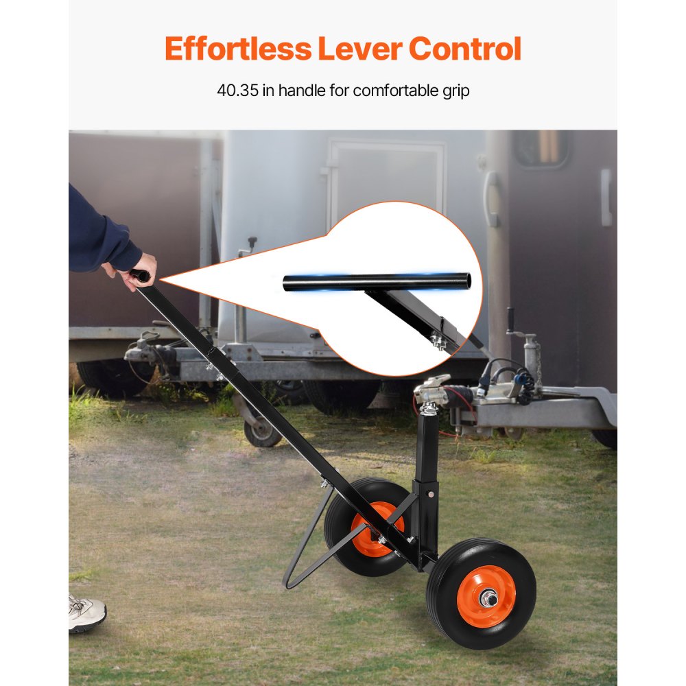 VEVOR Rangierhilfe Anhänger, Anhängerwagen, 272 kg Stützlast, 42 & 56cm einstellbare Höhe, 47,3mm Kupplungskugel, 254 mm Vollgummireifen, zum Bewegen von Wohnmobil-Bootsanhängern