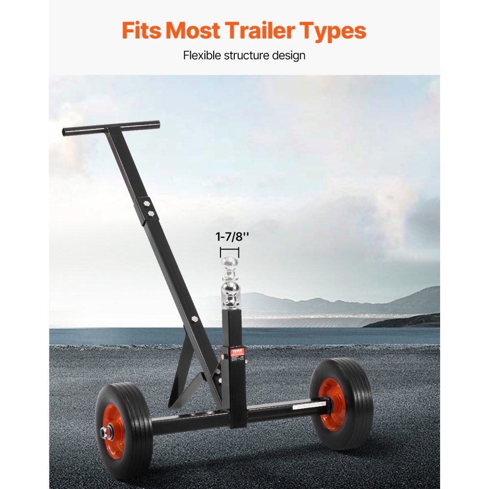 VEVOR Trailer Maneuvering Aid, 272 kg Vertical Load, 42 & 56 cm Adjustable Height, 47.3 mm Coupling Ball, 254 mm Solid Rubber Tires, for Moving Motorhome and Boat Trailers