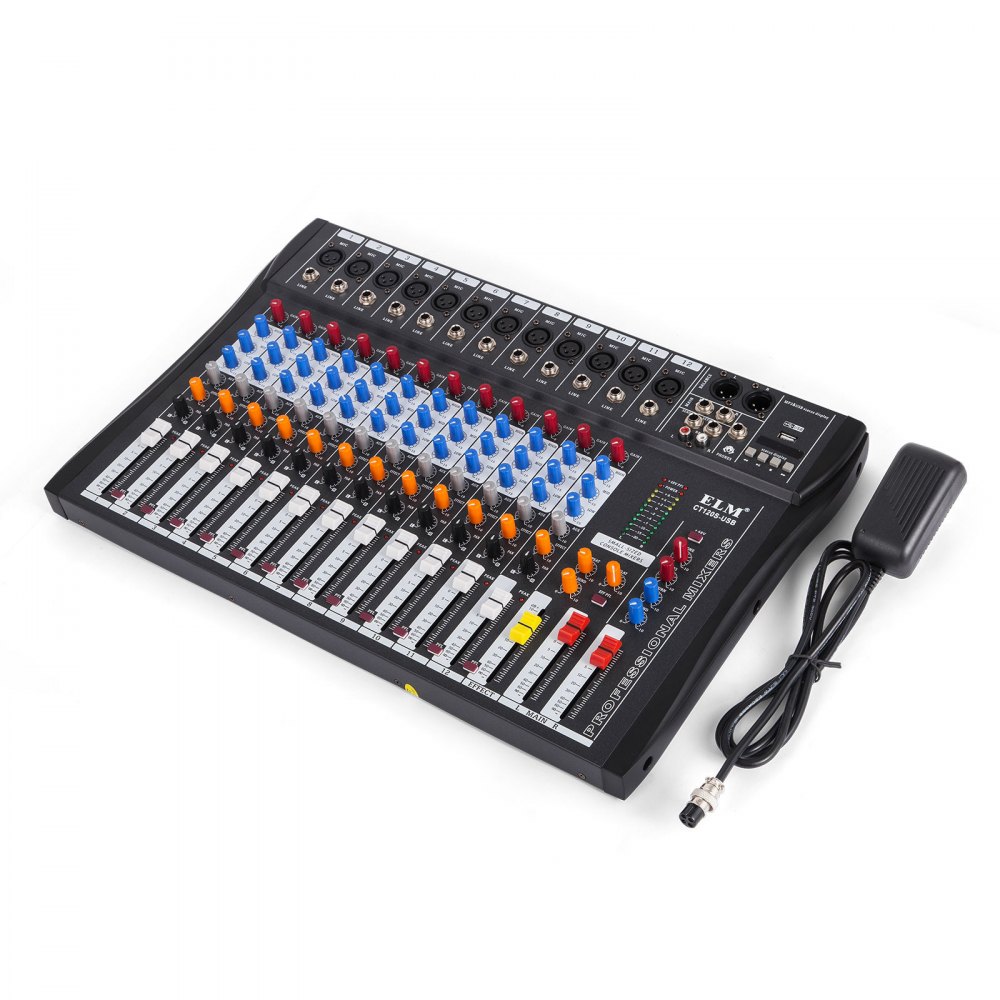 12 Kanäle Mic Line Audiomixer Mischpult Usb Xlr Eingang 3-band-eq 48v + Netzteil