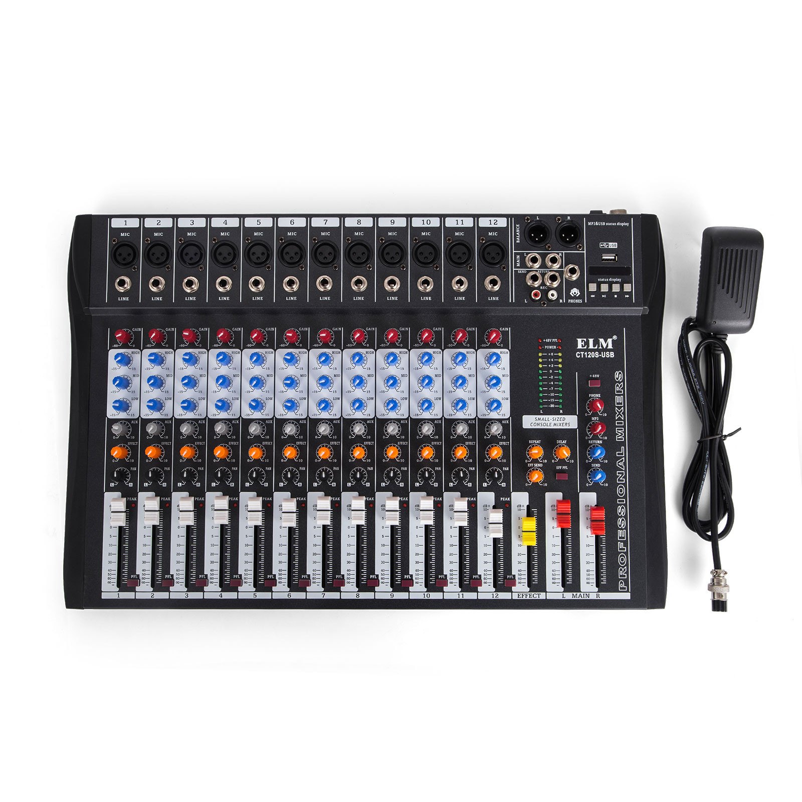 12 Kanäle Mic Line Audiomixer Mischpult Usb Xlr Eingang 3-band-eq 48v + Netzteil