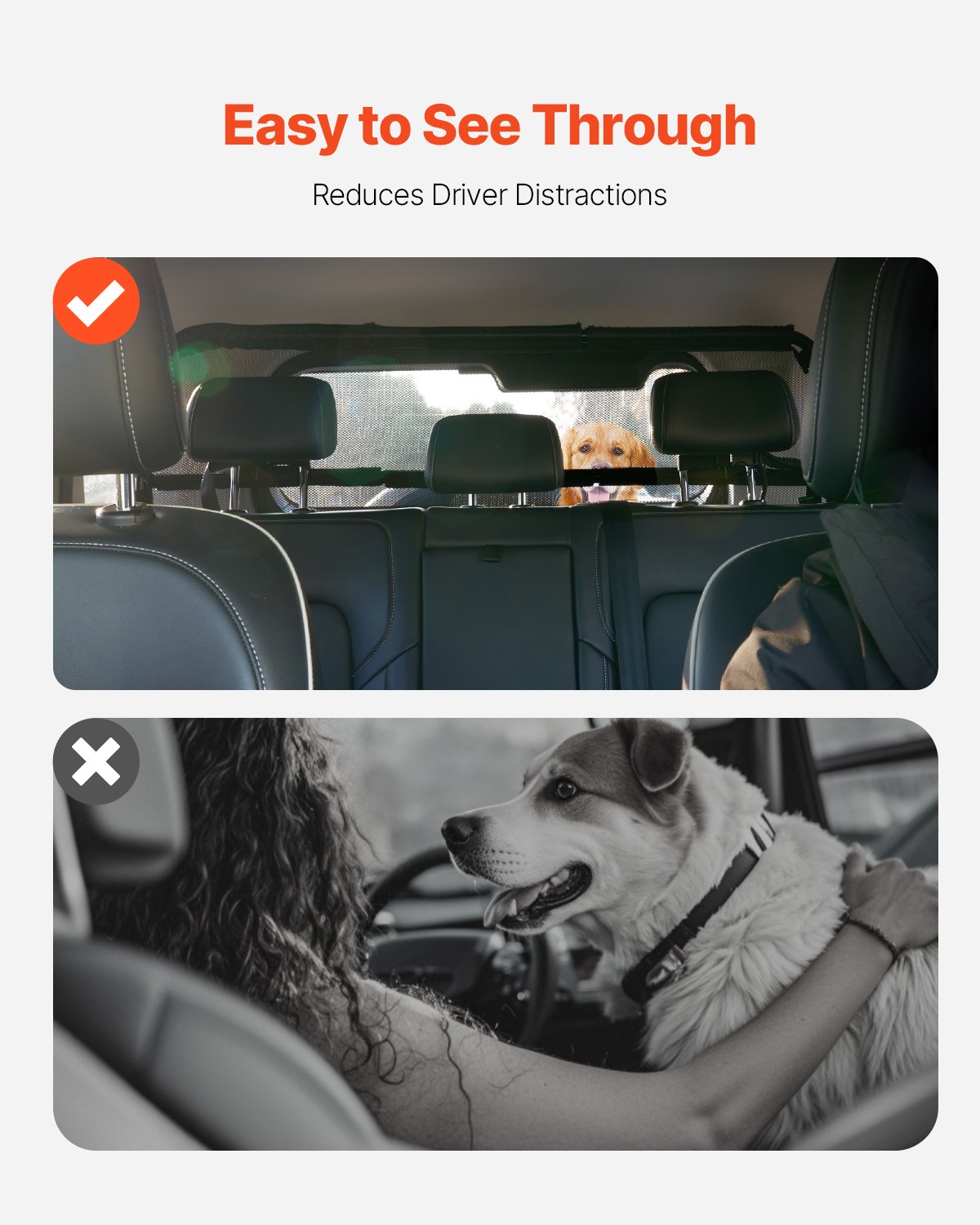 VEVOR Hunde Autobarriere 1167 mm breite Trennwand Hundegitter Autoschutzgitter Haustierbarriere mit Netzgewebe, universell passende Hunde-Autobarriere für SUVs Lkws Fahrzeuge, schwarz