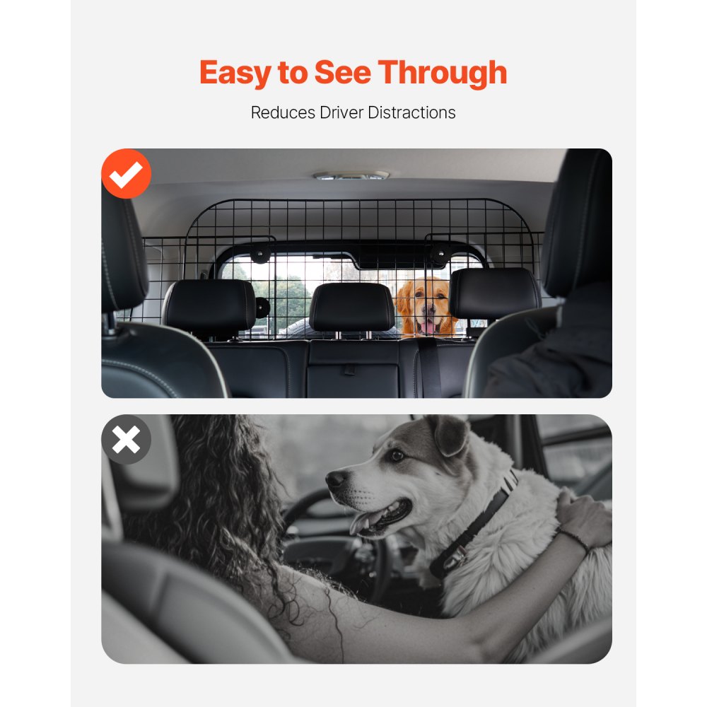 VEVOR Hunde Autobarriere einstellbare Trennwand Hundegitter 1525 mm Autoschutzgitter für die Rücksitze, Haustierbarriere aus Drahtgeflecht, universell passende Autobarriere für SUVs Lkws Fahrzeuge