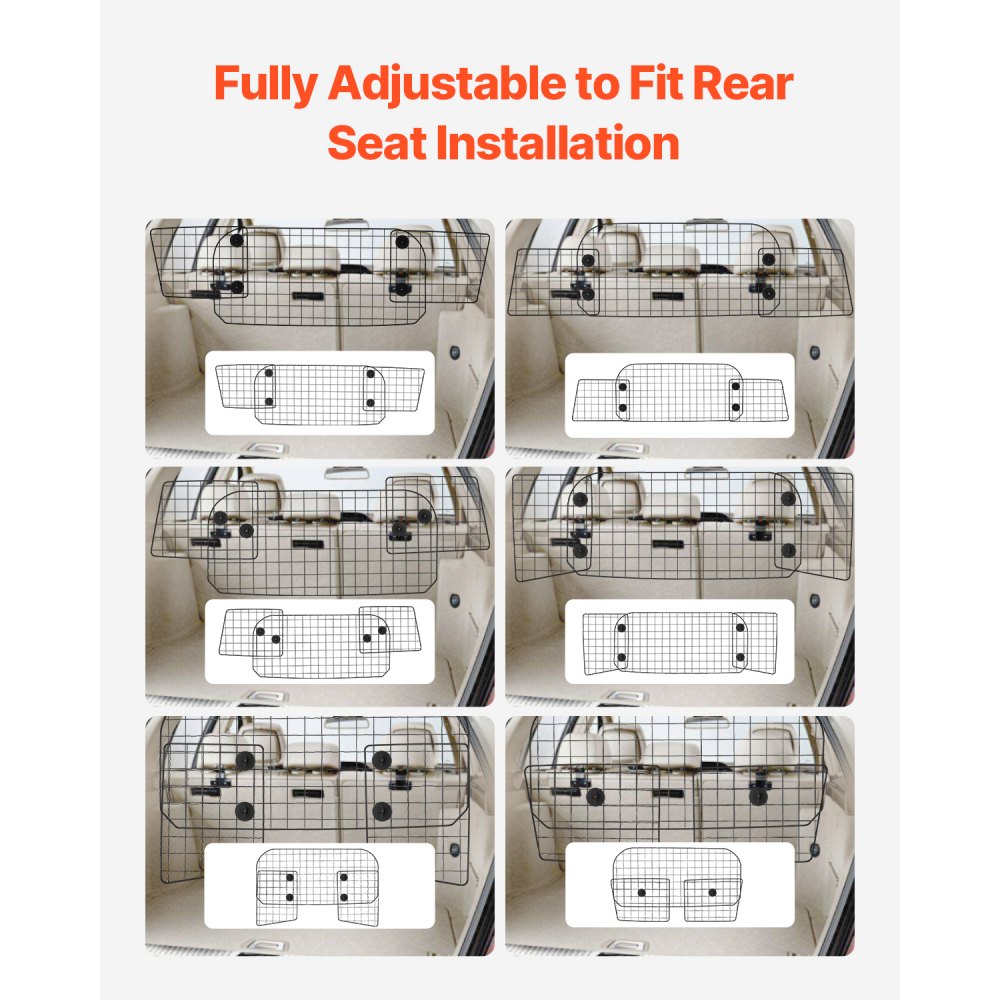 VEVOR Hunde Autobarriere einstellbare Trennwand Hundegitter (968 x 405 mm) Autoschutzgitter für die Rücksitze, Haustierbarriere aus Drahtgeflecht, universell passende Autobarriere für SUVs Lkws