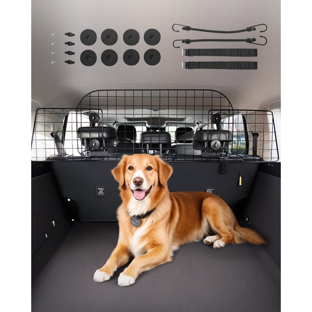 VEVOR Hunde Autobarriere einstellbare Trennwand Hundegitter (968 x 405 mm) Autoschutzgitter für die Rücksitze, Haustierbarriere aus Drahtgeflecht, universell passende Autobarriere für SUVs Lkws