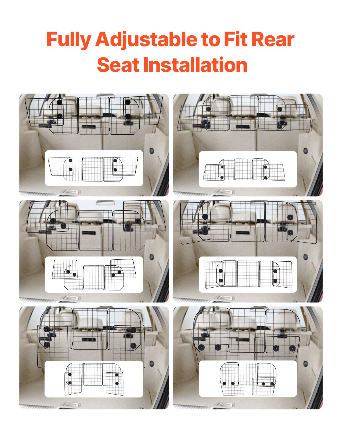 VEVOR Hunde Autobarriere einstellbare Trennwand Hundegitter (972 x 408 mm) Autoschutzgitter für die Rücksitze, Haustierbarriere aus Drahtgeflecht, universell passende Autobarriere für SUVs Lkws