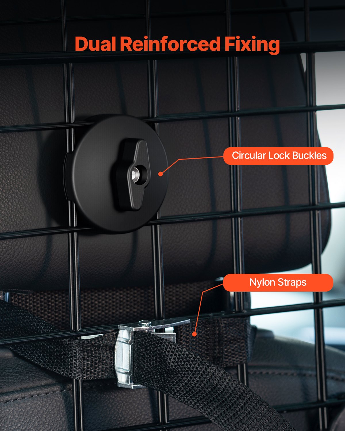 VEVOR Dog Car Barrier Adjustable Divider Dog Guard (972 x 408 mm) Car Safety Barrier for Back Seats, Wire Mesh Pet Barrier, Universal Fit Car Barrier for SUVs and Trucks