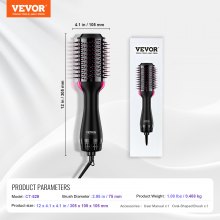 VEVOR Warmluftbürste Föhnbürste Lockenstab Hairstyler mit 75 mm ovalem Zylinder