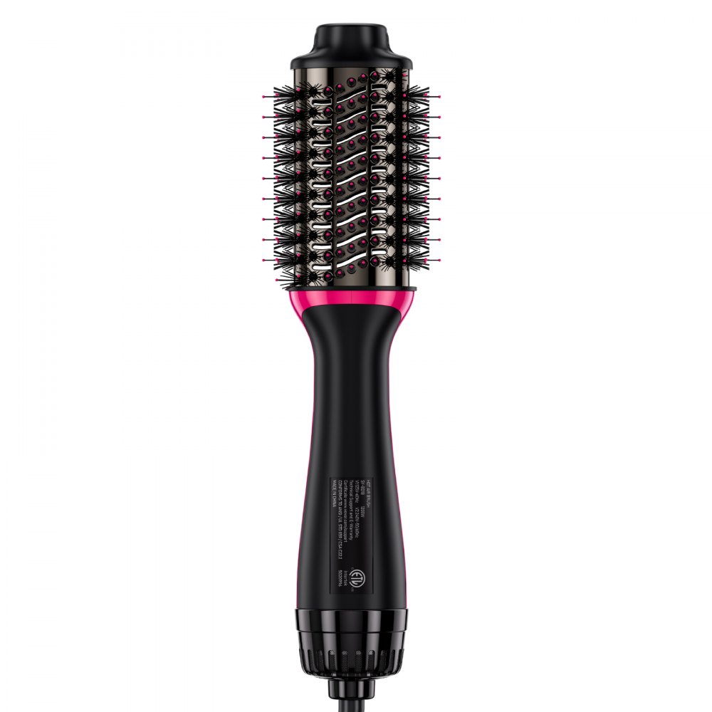 VEVOR Warmluftbürste, 4-in-1 Hairstyler und Volumizer mit galvanisiertem Titan und 65 mm ovalem Zylinder mit Keramikbeschichtung, 3-stufige Heißluft-Stylingbürste zum Trocknen, Glätten, Locken