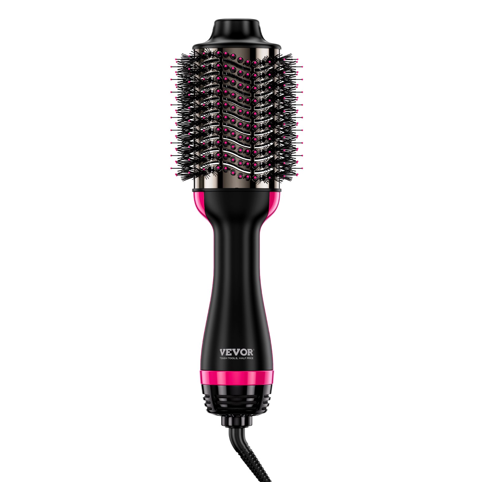 VEVOR Warmluftbürste, 4-in-1 Hairstyler und Volumizer mit galvanisiertem Titan und 75 mm ovalem Zylinder mit Keramikbeschichtung, 3-stufige Heißluft-Stylingbürste zum Trocknen, Glätten, Locken
