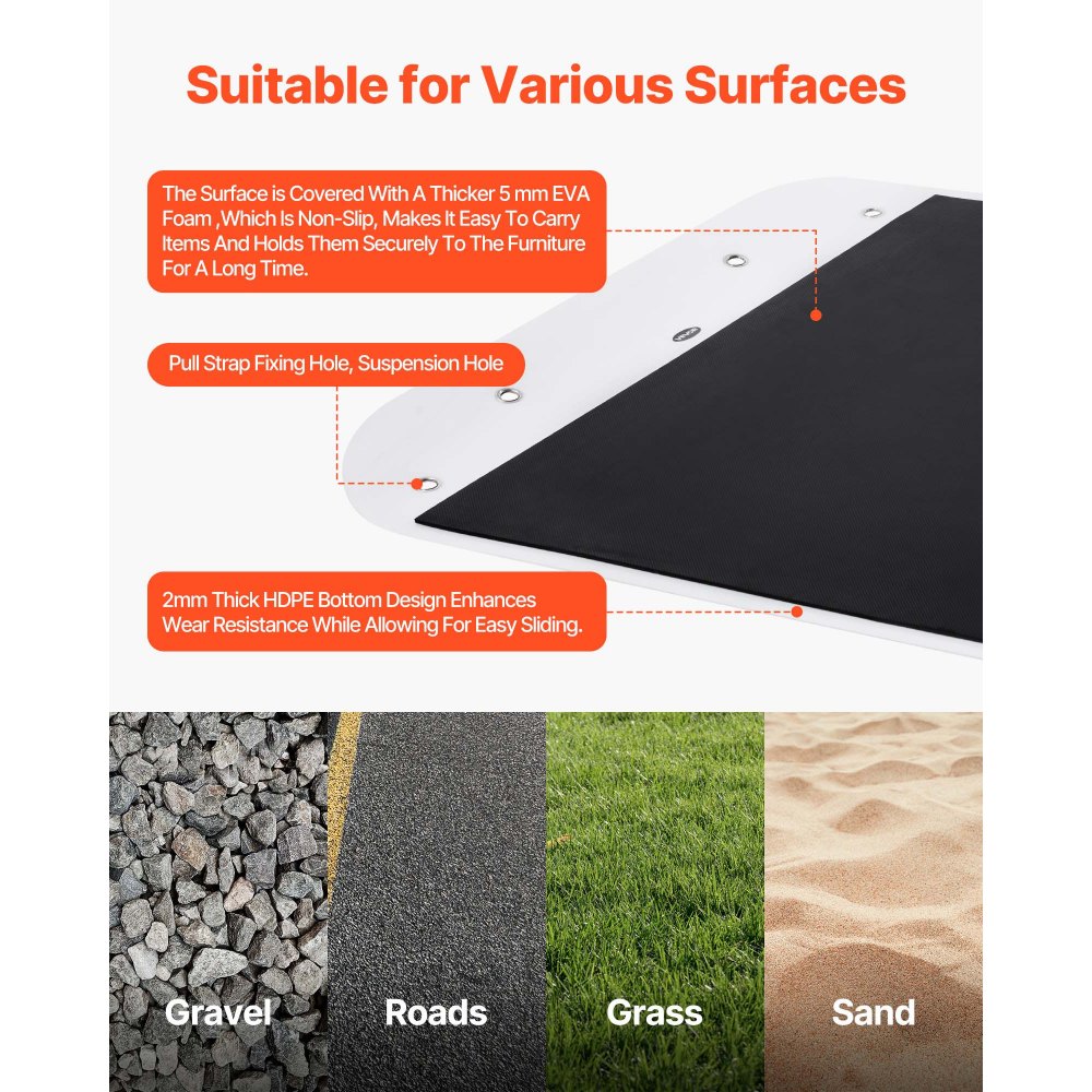 VEVOR Hirschschlitten, 2800x1015 mm, PE-Mehrzweckschlitten, Tragkraft 725,75 kg, Handzug, Abschleppen kompatibel mit ATV UTV Traktor, Transportermatte für Garten, Eisfischen, Holz