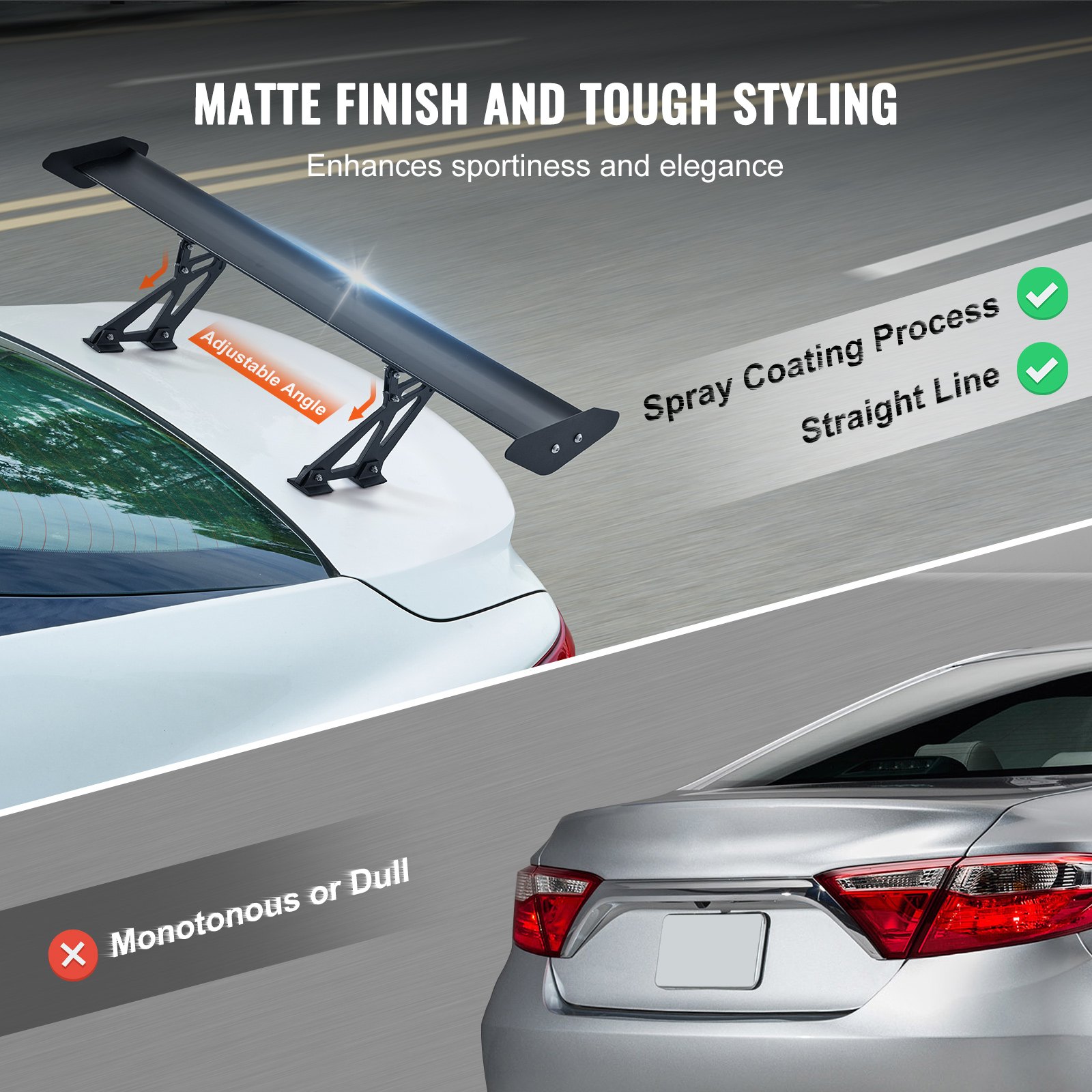 VEVOR GT Wing Autospoiler, 43,3 Zoll Universalspoiler mit Einzeldeck, verstellbares leichtes Aluminium, Auto-Heckspoilerflügel, Rennspoiler BGW/JDM Drift Schwarz