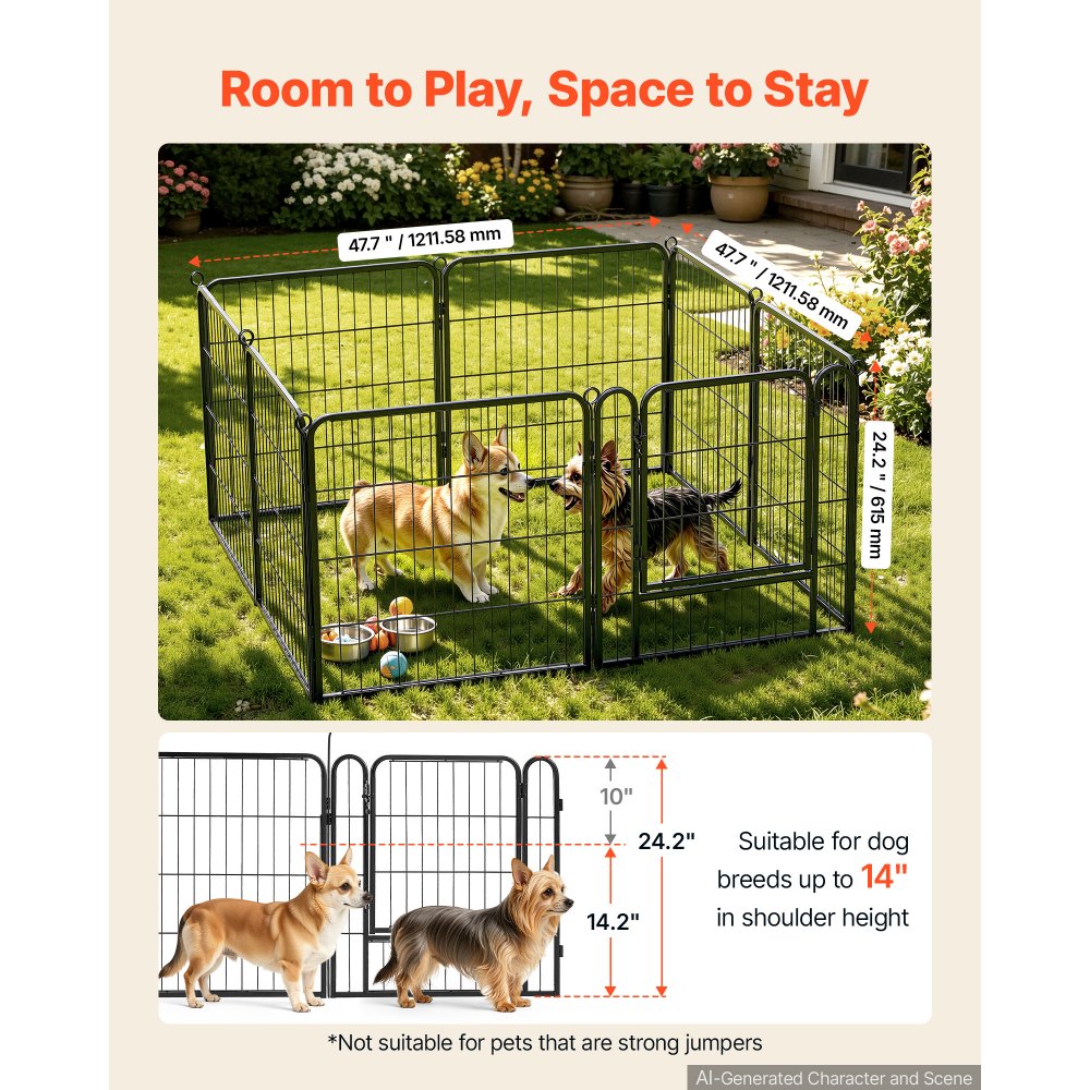 VEVOR Welpenauslauf Welpenfreigehege Laufgitter Welpenzaun 61cm 8-tlg., Spielplatz für Kleine Hunde Katzen & Andere Kleintiere Faltbar Durch die Verschiedenen Formen Vielfältig Einsetzbar