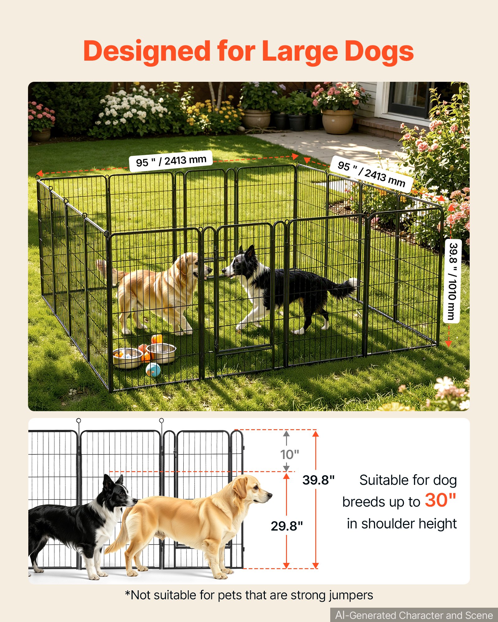 VEVOR Welpenauslauf Welpen-Freigehege Laufgitter Welpenzaun 101,6cm 16-tlg., Spielplatz für Große Hunde Katzen & Andere Kleintiere Faltbar Durch die Verschiedenen Formen Vielfältig Einsetzbar