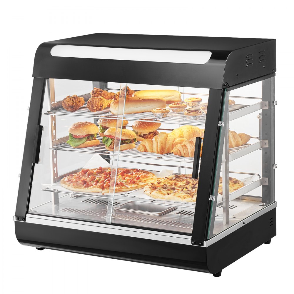 VEVOR 3-stufiger kommerzieller Speisenwärmer, 1200 W Speisenwärmer mit Licht, verstellbarer Ablage und Temperaturanzeige, 30 ℃ - 85 ℃ Dampfheizung, 111 l für Hamburger, Pizza, Brot, Brathähnchen
