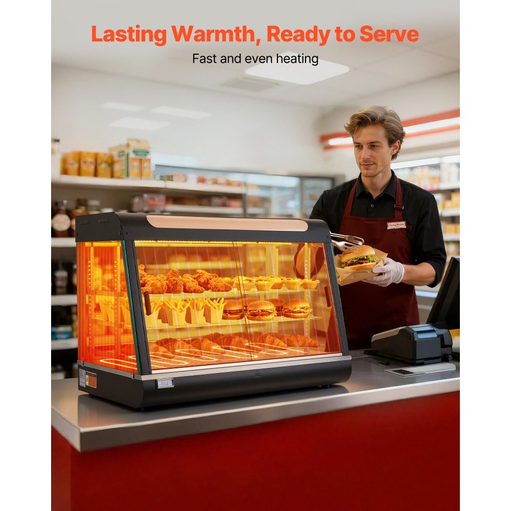 VEVOR 3-Tier Commercial Food Warmer Display, 1400W Food Display Warmer with LED Light, Top Storage and Adjustable Shelves, 30-85℃ Steam Heating, 137Qt/130L for Hamburger, Pizza, Bread, Fried Chicken